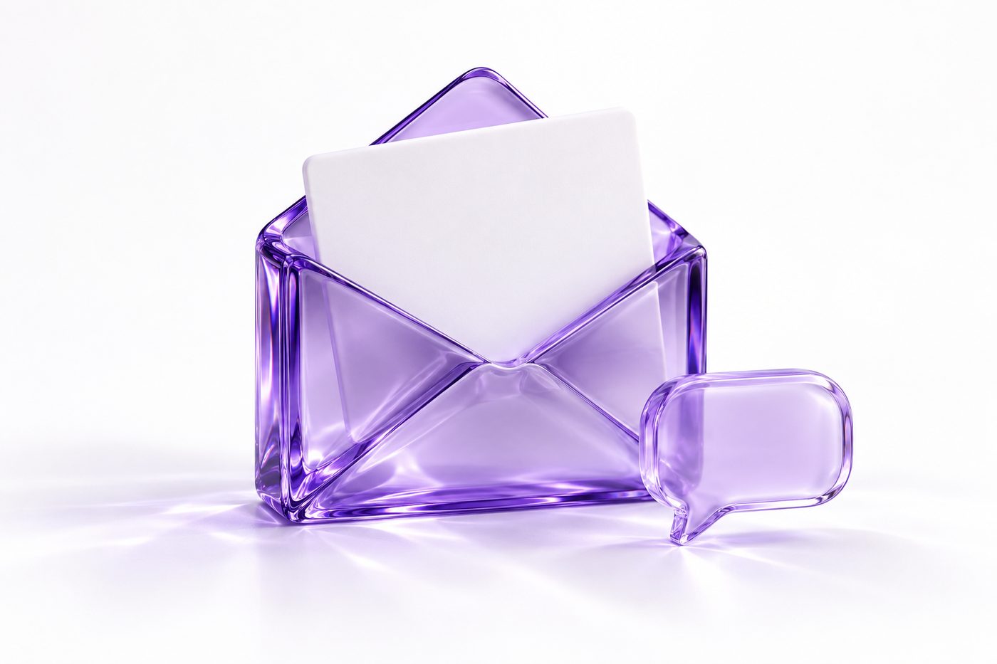 Purple glass envelope and conversation bubble